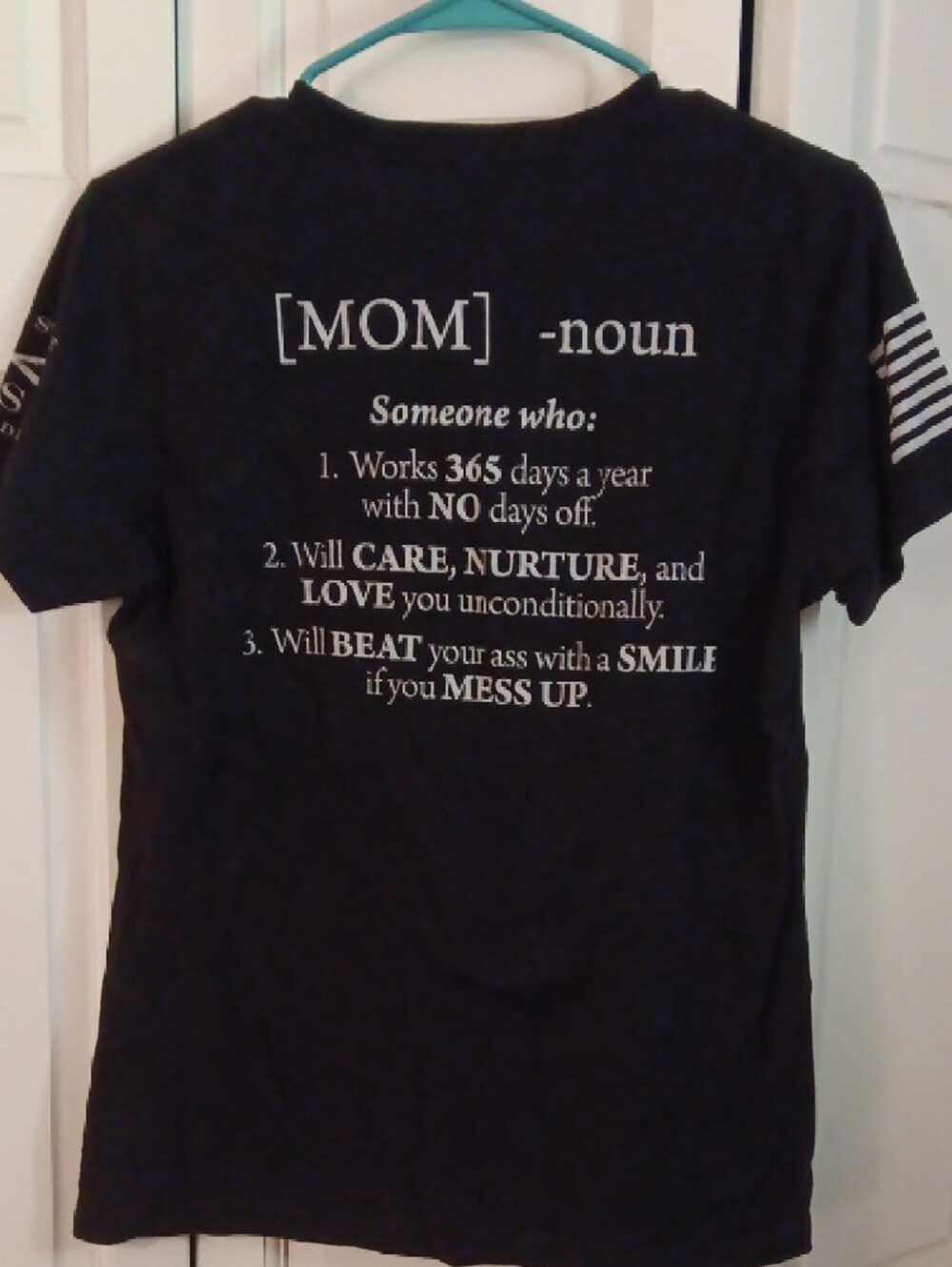 Grunt Style Black Short Sleeve Tee with White 'MOM' Graphic - Picture 3 of 3